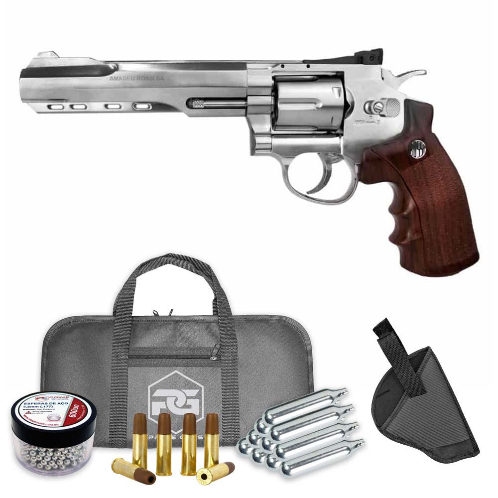 Revolver 38 De Pressão Gas Co2 6 Tiros 4 Oxidado Rossi Full Metal M701  4,5mm 