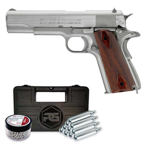 Pistola Airgun SA 1911 Cromada BlowBack 4,5mm Co2 Kit