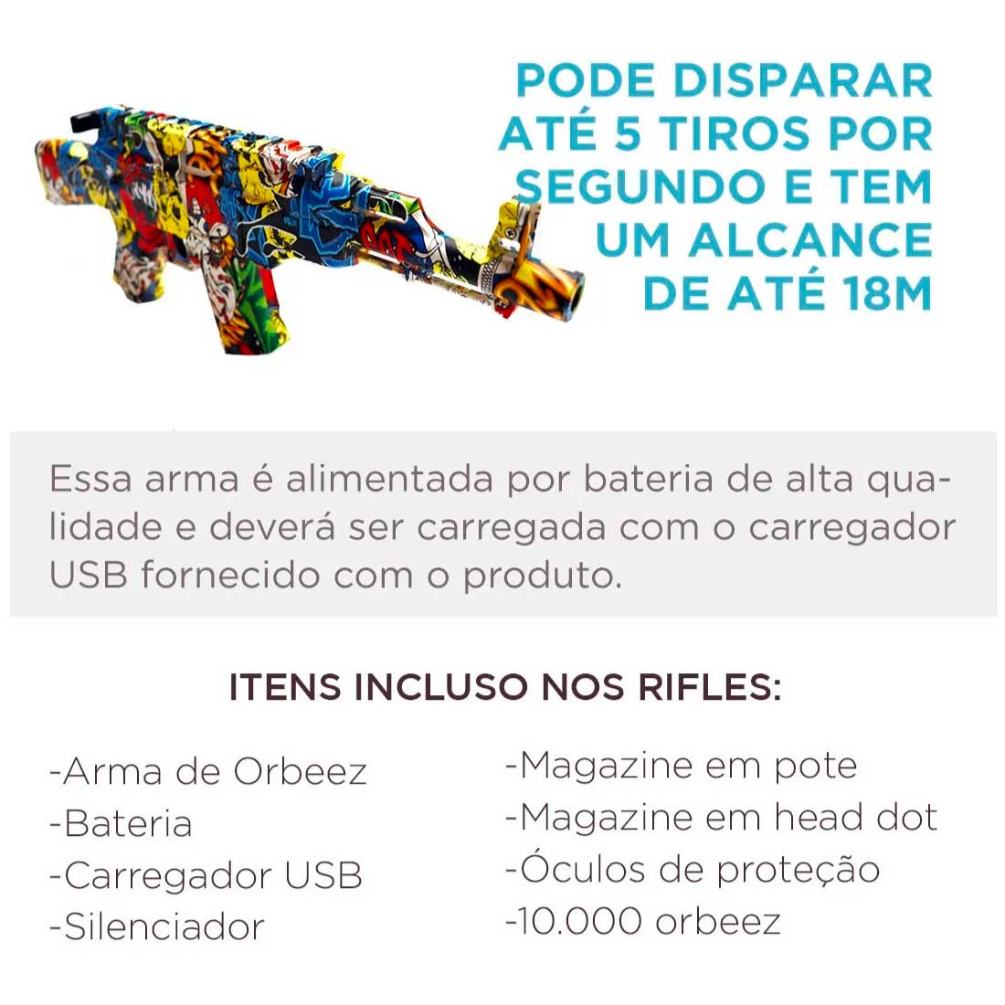Fuzil Bolinha De Gel Arma Brinquedo Elétrico + 10.000 Orbeez