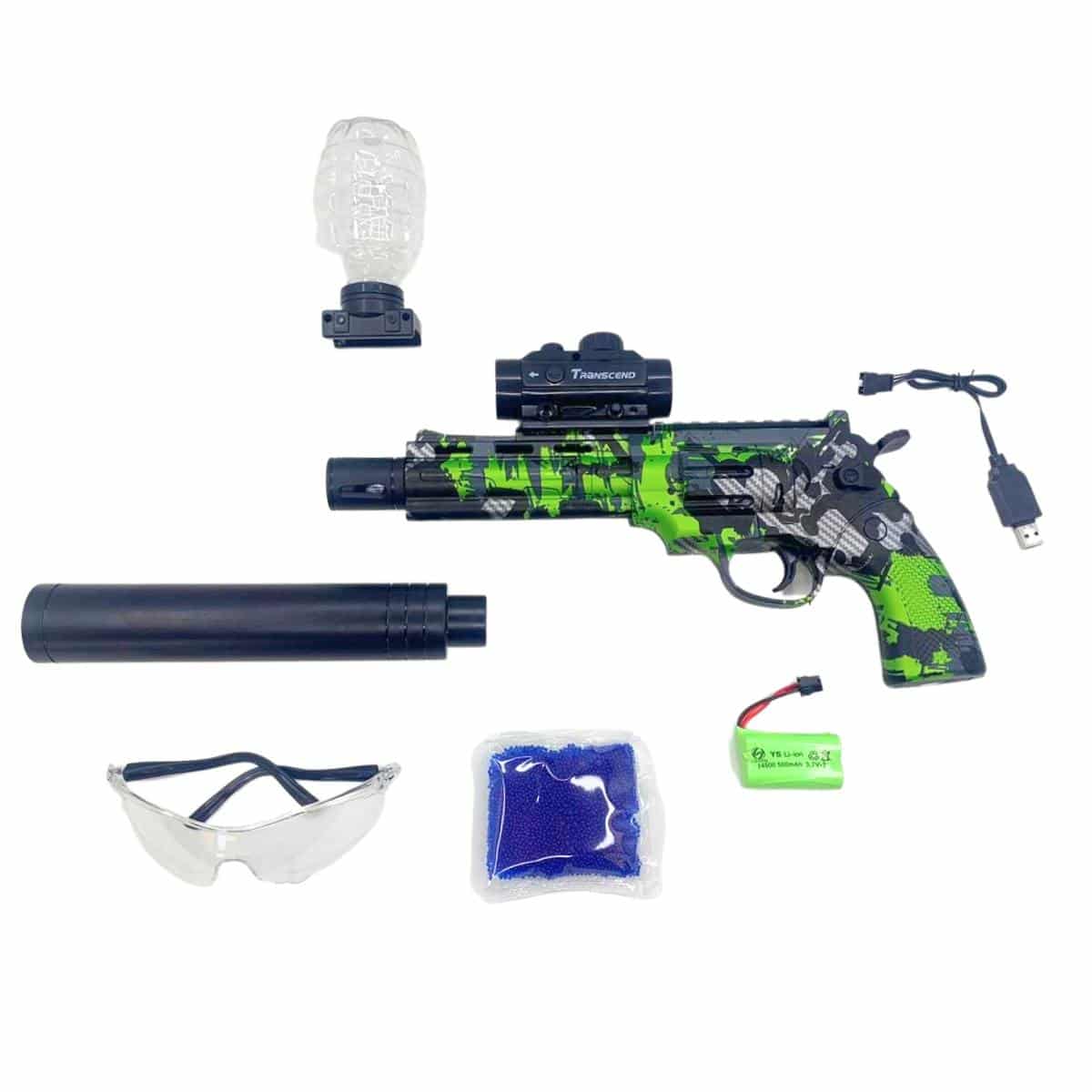 Conjunto de armas de água, laser ou blaster, revólveres e